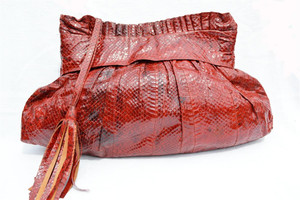  XXL 1960's-70's RED Cobra Snake Skin Clutch Shoulder Bag 