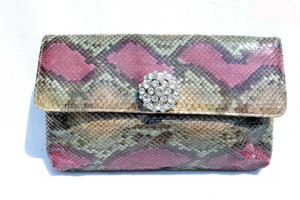  Jeweled 1960's-70's PASTEL Dyed PYTHON Skin Clutch - MARGOLIN 