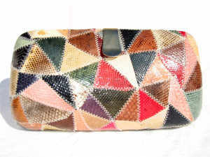  COLORFUL 1980's Hard-Sided Patchwork COBRA Snake Skin CLUTCH 