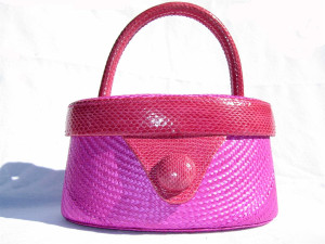  HOT PINK 1980's-90's SNAKE SKIN & STRAW Handbag - GINA ALEXANDER 