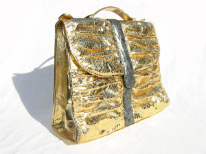  1980's-90's GOLD Metallic COBRA Snake Skin Handbag - LEO REXX 