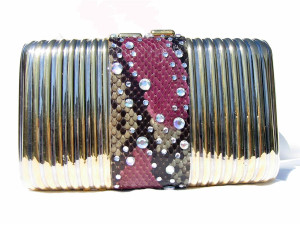  JEWELED 1980's Metal Hard-Sided Pastel PYTHON Snake Skin CLUTCH 