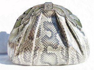  1970's-80's FINESSE LA MODEL METALLIC PYTHON Snake Skin Clutch 