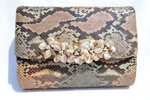  1970's PASTEL PYTHON Snake Skin Clutch SHOULDER Bag - ABALONE 
