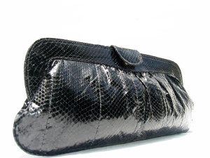  HUGE 17" 1970's-80's BLACK COBRA Snake Skin CLUTCH Purse 