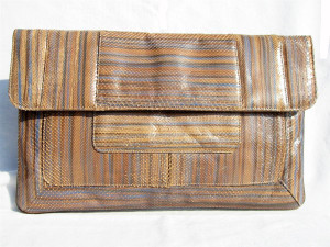  1970's Striped Python Snake Skin Clutch Shoulder Bag - VARON 