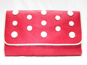  RED 1980's STRAW Clutch w/Cream COBRA Snake Skin Accents 