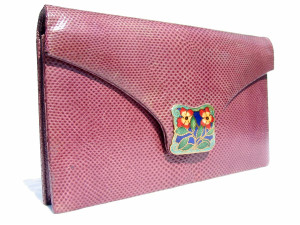  PLUM 1960's-70's KARUNG Snake Skin CLUTCH Shoulder Bag - La Jeunesse 