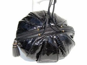  Round BLACK 1970's-80's COBRA Snake Skin Shoulder Cross Body Bag -SHARIF 