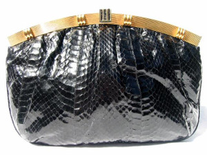  WALTER KATTEN 1970's-80's Black COBRA Snake Skin CLUTCH Bag 