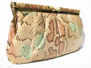  1970's Pastel PYTHON Snake Skin Clutch/Shoulder Bag w/LUCITE Clasp 