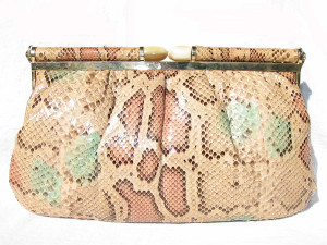  1970's Pastel PYTHON Snake Skin Clutch/Shoulder Bag w/LUCITE Clasp 
