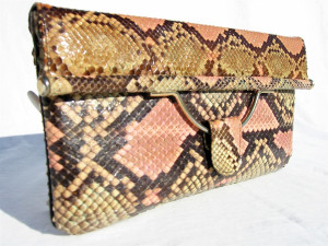  CAPRICE 1960's-70's PASTEL PYTHON Snake Skin CLUTCH Shoulder Bag 