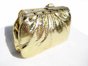  Jeweled METALLIC GOLD 1970's COBRA Snake Skin Bag - LEIBER 