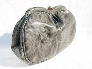  1970's-80's GRAY SUSAN GAIL KARUNG Snake Skin CLUTCH Shoulder Bag 