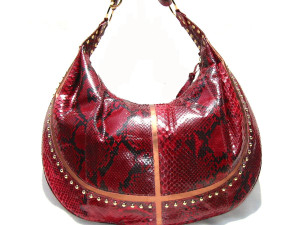  HUGE 20 x 13 Studded RED PYTHON Skin Hobo Bag - KAZUYO NAKANO 