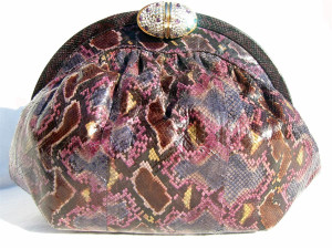  Purple 1970's-80's FINESSE LA MODEL PYTHON Snake Skin Clutch 