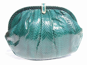  1980's TEAL Vanessa COBRA Snake Skin Clutch Shoulder Bag 