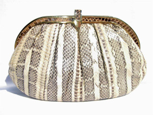  BONE/GRAY 1970's-80's Snake Skin Clutch/Shoulder Bag - LISETTE 