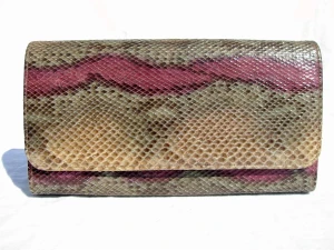  1970's PINK/GREEN PYTHON Snake Skin Clutch SHOULDER Bag 