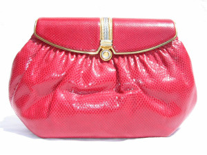  RED 1970's-80's FINESSE LA MODEL Karung Snake Skin CLUTCH Bag 