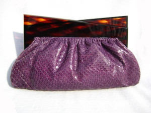  PURPLE 1960's Deco Style Cobra Snake Skin Clutch with Lucite Frame 