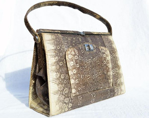  Large 1950's-60's Monitor (Ring) Lizard "Kelly" Style Vanity Handbag 
