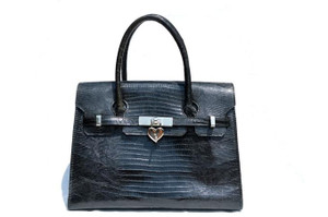  XL 1980's-90's BLACK Birkin Style LIZARD Skin KELLY Bag 