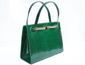 MARTIN VAN SCHAAK 1950's-60's GREEN Lizard Skin Handbag - CHAINS! 