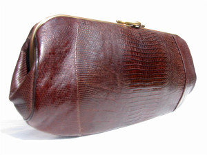  Timeless 13.5" 1950's-60's CHOCOLATE Lizard Skin CLUTCH Bag 