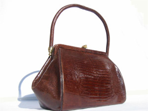  DECO Style 1950's-60's Chocolate Lizard Skin Deco Handbag 