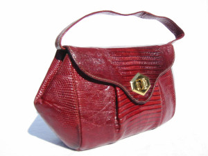 Ruby RED 1950's-60's LIZARD Skin Handbag 