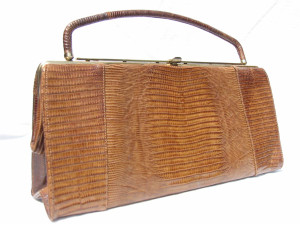  TAN 1950's-60's Lizard Skin CLUTCH w/Fold-in Handle - PALIZZIO 