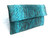  Early 2000's Bright TURQUOISE Matte PYTHON Snake Skin Fold Over CLUTCH Bag 