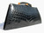  15.5" JET BLACK 1950's-60's ALLIGATOR Clutch - ARGENTINA 