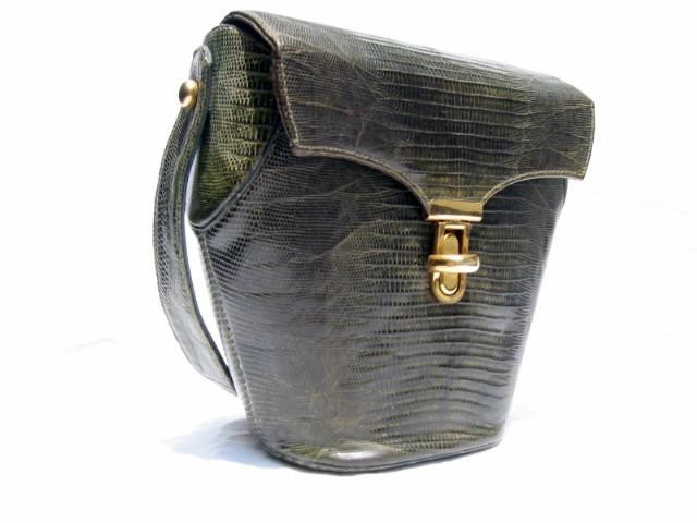  OLIVE GREEN 1950's Lizard Skin Bucket Style Handbag 