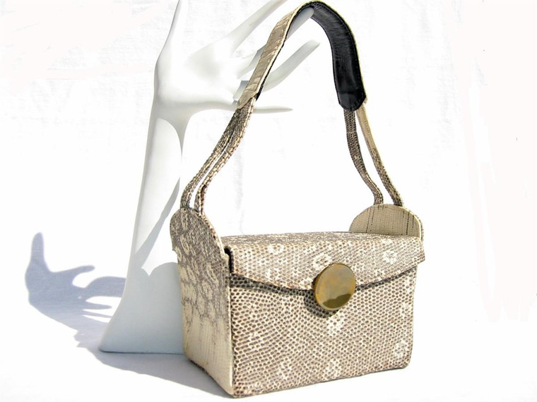  Unique 1940's-50's MONITOR (Ring) Lizard Skin Handbag - RENAL 