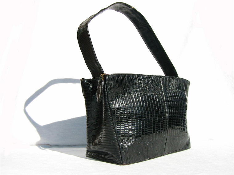 DECO 1940's-50's Jet Black LIZARD Skin Handbag by DEITSCH