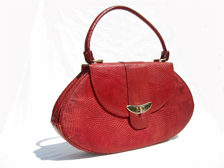 Ruby Red VOLUPTUOUS 1950's-60's LIZARD Skin Handbag - BOB Shoe