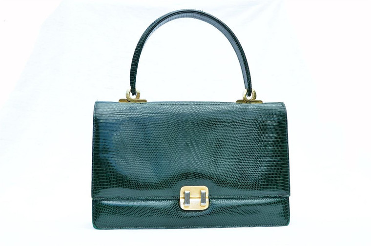  Classic Dark GREEN 1950's-60's Lizard Skin Handbag Purse 