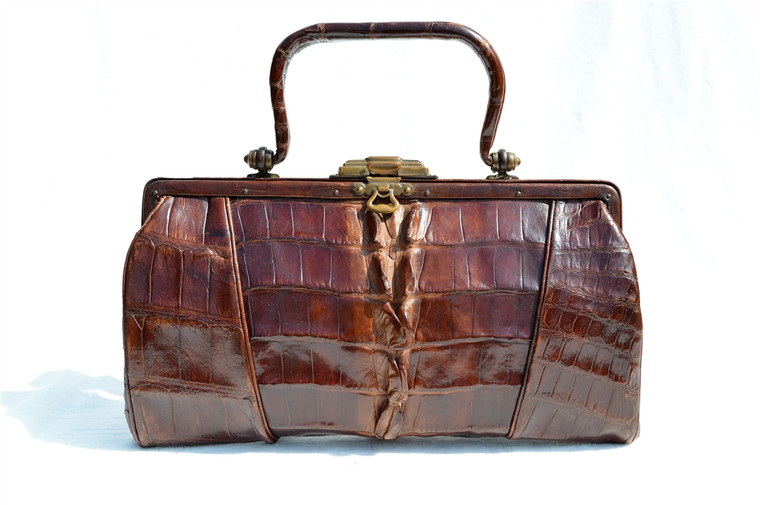 1920's-30's Victorian Style Hornback Alligator TAIL Skin Handbag