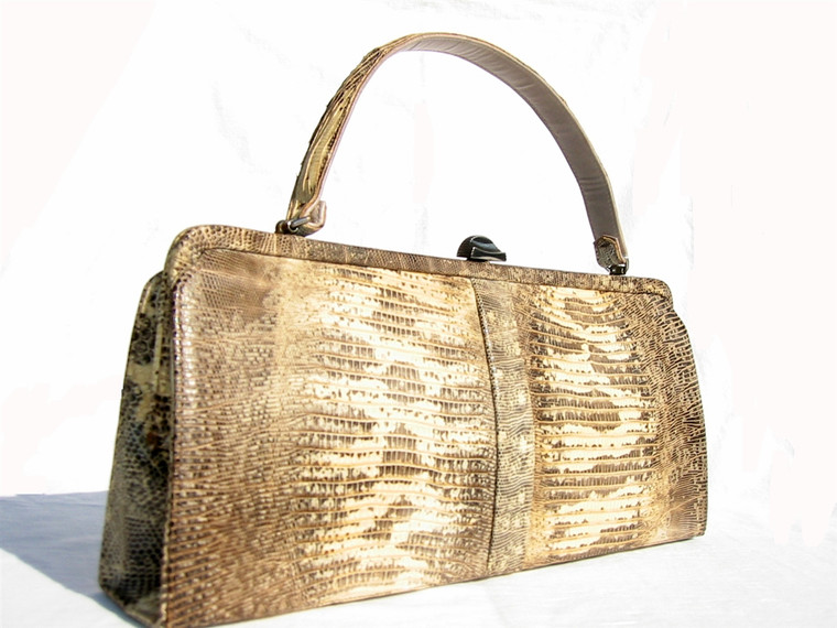 Rare 1950's-60's RING Lizard Skin Handbag - PALIZZIO