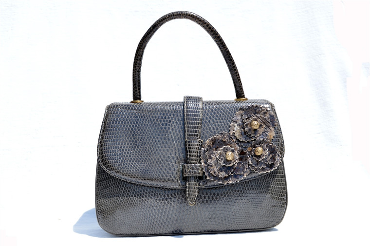 CUSTOM 1950's-60's Gray LUCILLE de PARIS Lizard & Crocodile Skin Purse