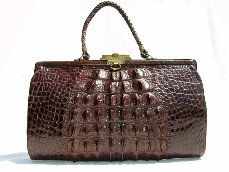  ESPRESSO Brown 1930's Edwardian Style HORNBACK Alligator Handbag 