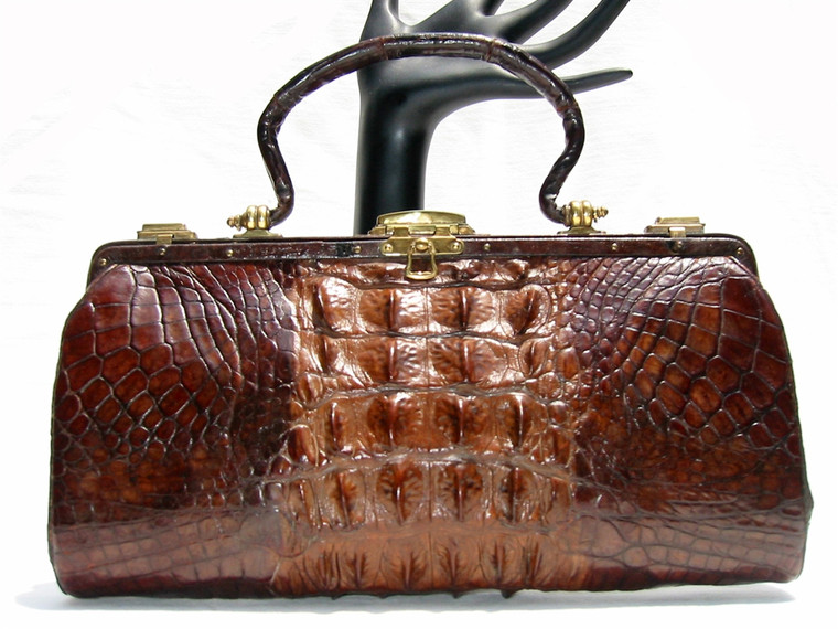 Lovely 1930's-40's Victorian Style Brown Hornback Alligator Skin Purse