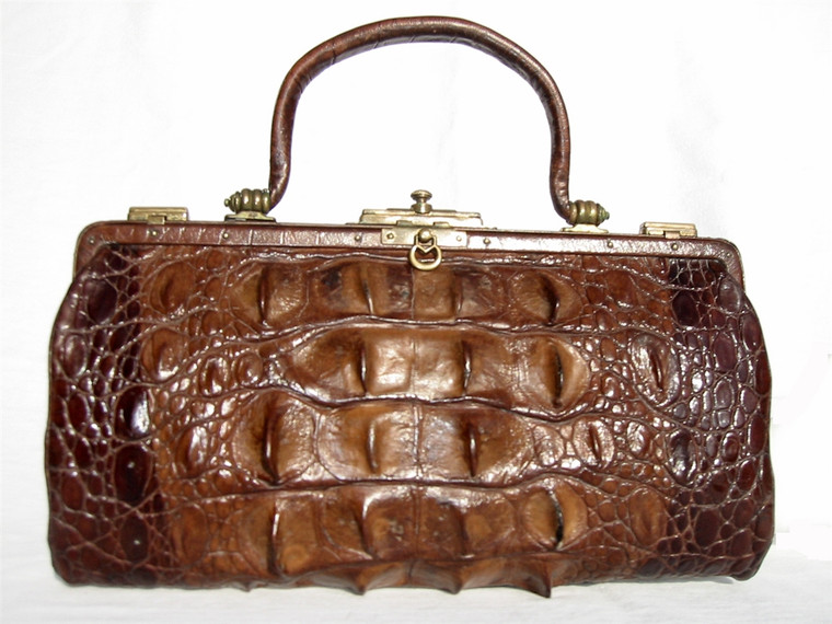 Brown 1920's-30's Victorian Style Hornback Alligator Tail Handbag