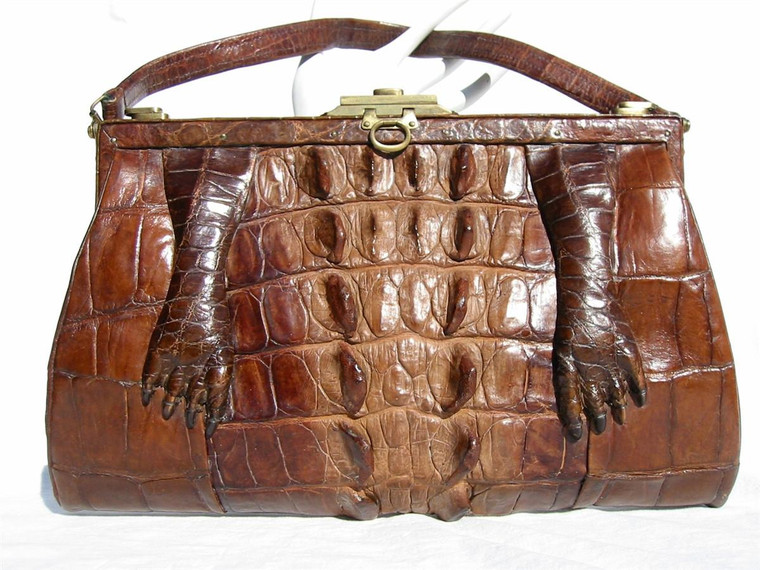  LARGE Brown Early 1900's Victorian Alligator TAIL Handbag w/Paws 