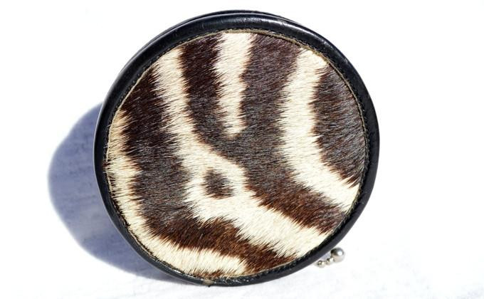  Round 1960's GENUINE ZEBRA HIDE FUR Zippered Change Purse 