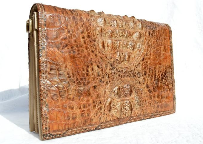  Large 1970's HORNBACK CROCODILE Skin Small PORTFOLIO Case Shoulder Bag 