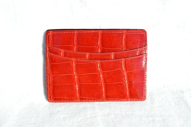  New! Cherry RED ALLIGATOR Belly Skin CARD I.D. CASE Wallet 